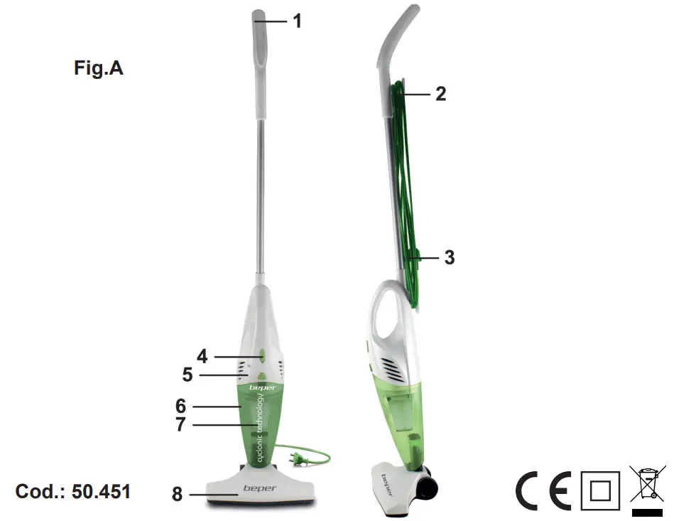 beper 50.451 Cyclonic Vacuum Cleaner - fig 1