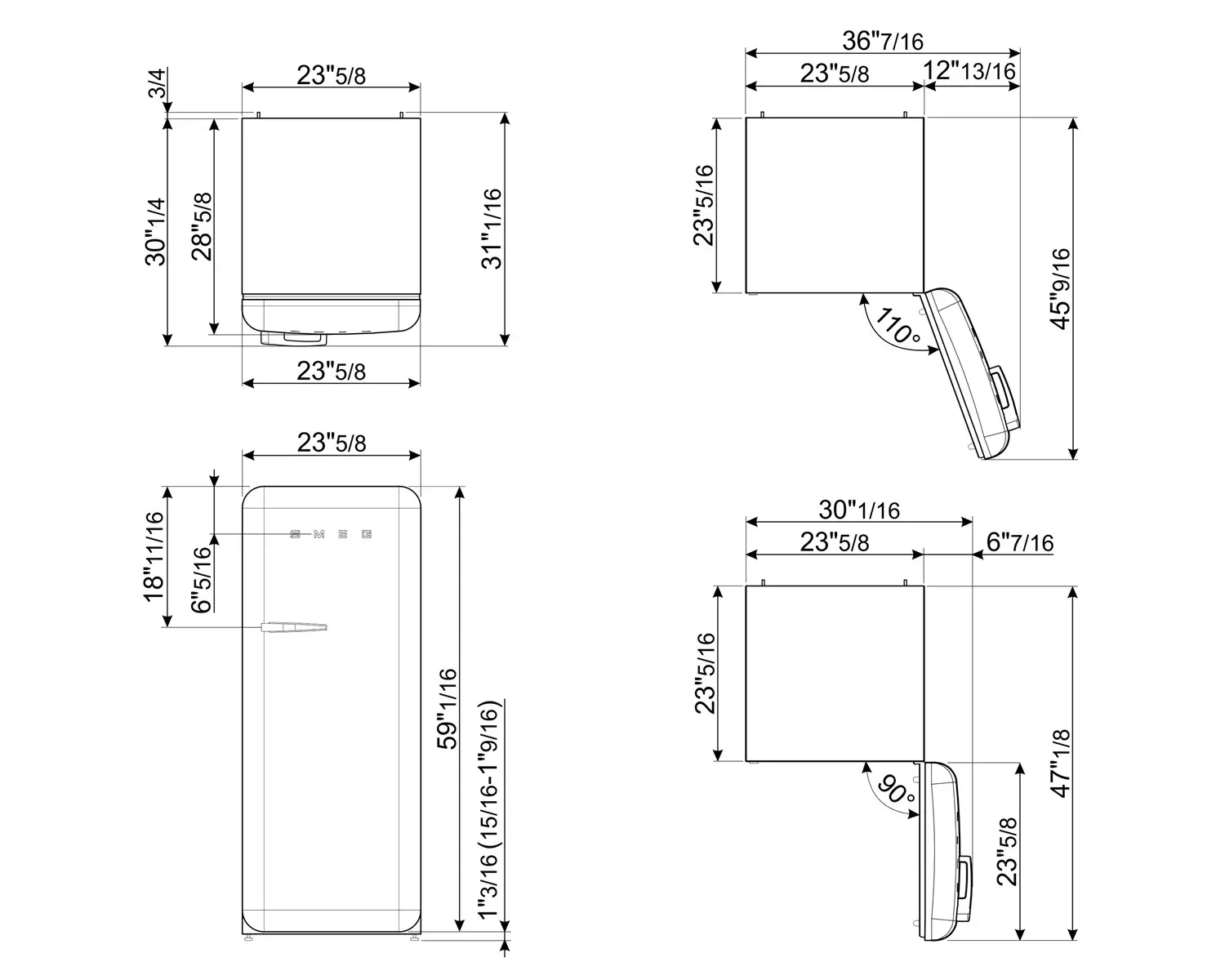 smeg FAB28URPG3 50s Retro Style Aesthetic Pastel Green Right Hinge Refrigerator - Product Overview 1