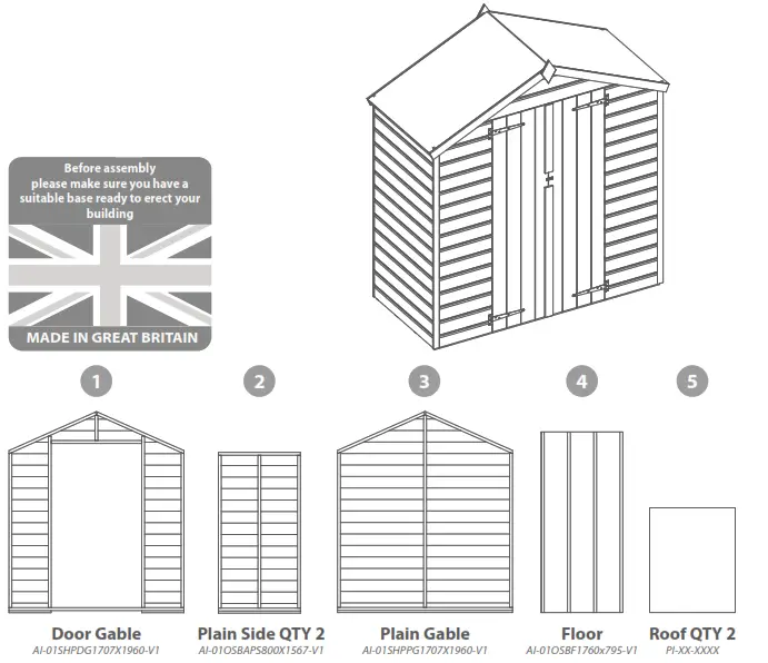 Mercia Garden Shiplap Apex Double Door No Windows - Overall Dimensions