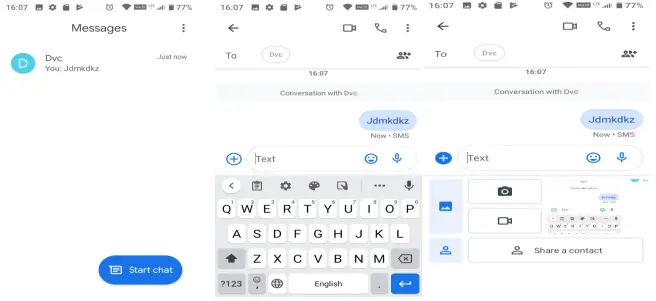 Type an SMS message Interface