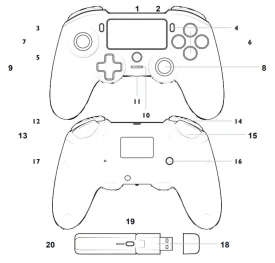 nacon Asymmetric Wireless Controller for PS4 - Description of elements