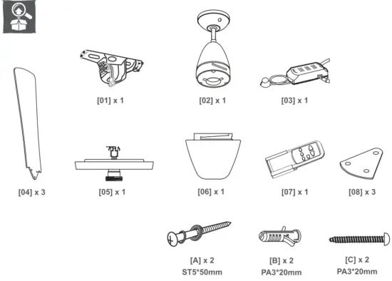 colours SJ44 3 1L Shek Modern Chrome Effect Ceiling Fan Light - Icon