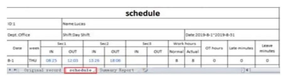 Attendance records sheet