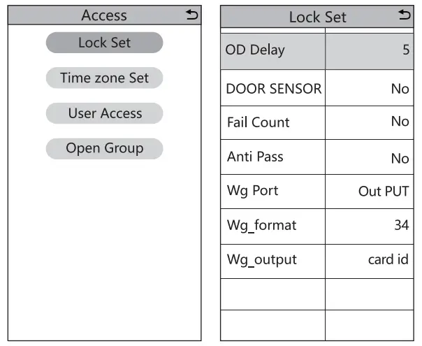 Access Control Function menu