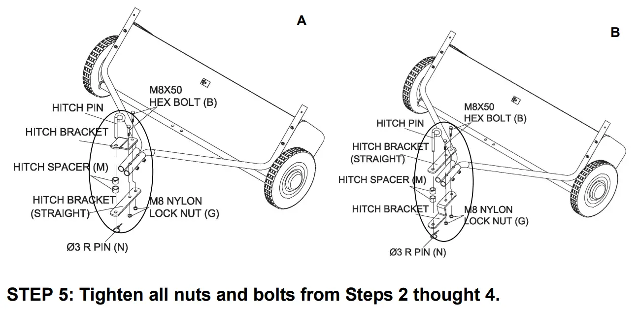 Brinly STS 42BHDK Tow Behind Lawn Sweeper - angled hitch bracket