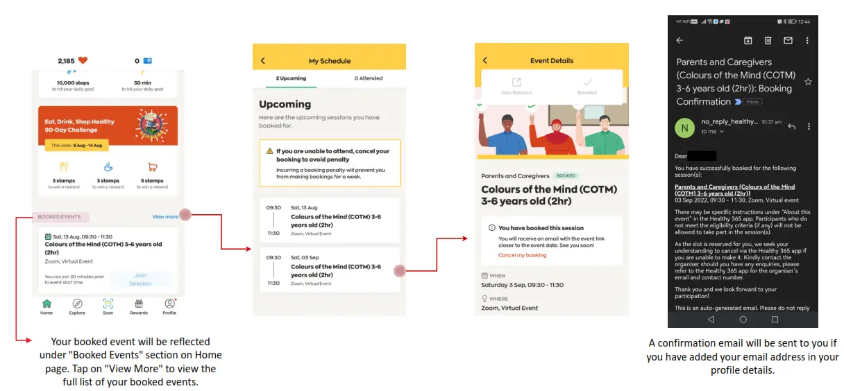 HealthPromotionBoard Healthy 365 App - Booking confirmation