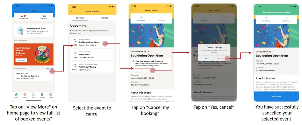 HealthPromotionBoard Healthy 365 App - booked events