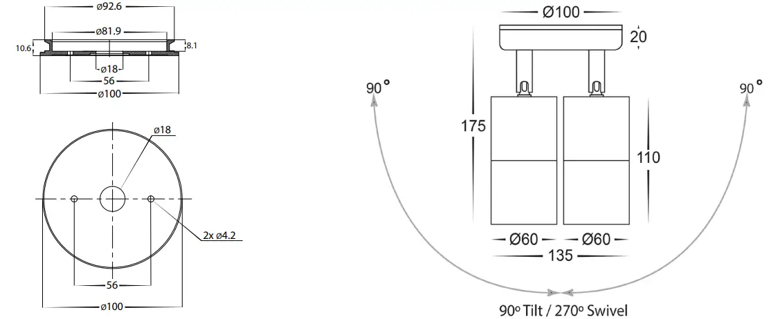 HAVIT Lightning HV1307MR16T Tivah Double Adjustable Wall Pillar Light Dimensions