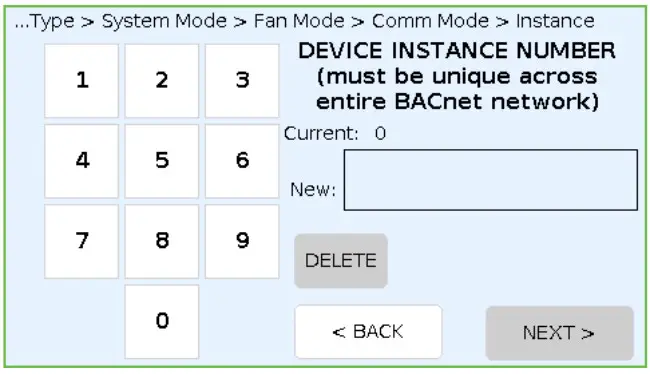 DEVICE INSTANCE NUMBER screen