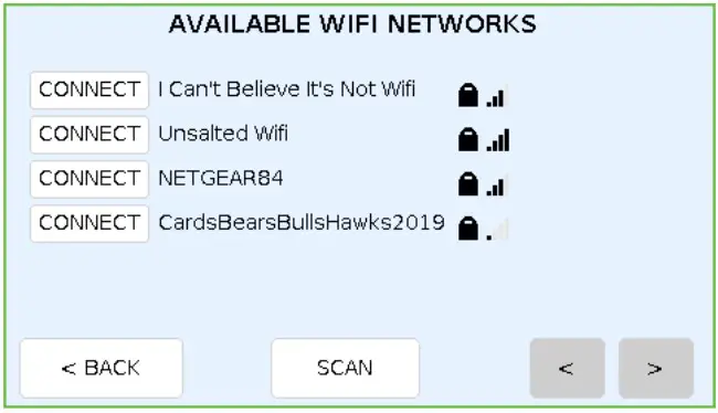 AVAILABLE WI-FI NETWORKS screen