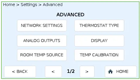 ADVANCED (1/2) screen
