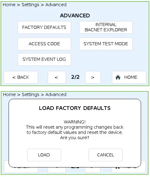 ADVANCED (2/2) screen