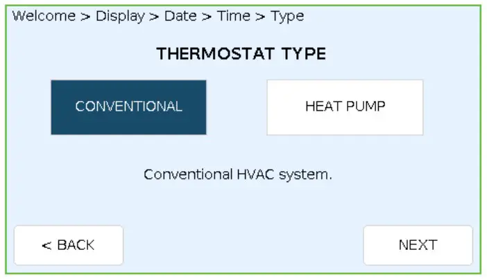 THERMOSTAT TYPE screen
