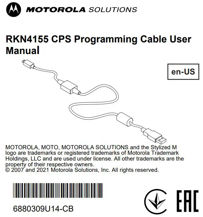 Motorola Solutions RKN4155 CPS Programming Cable User Guide
