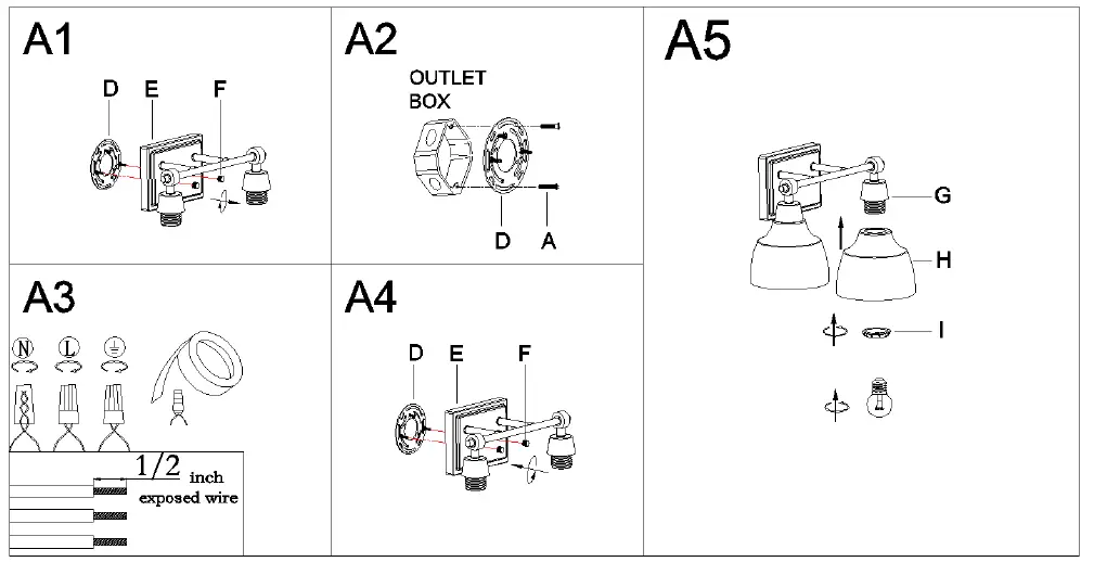 LNC A04060W2 Darren 14.5-in 2-Light Matte Black and Polished Gold LED 3