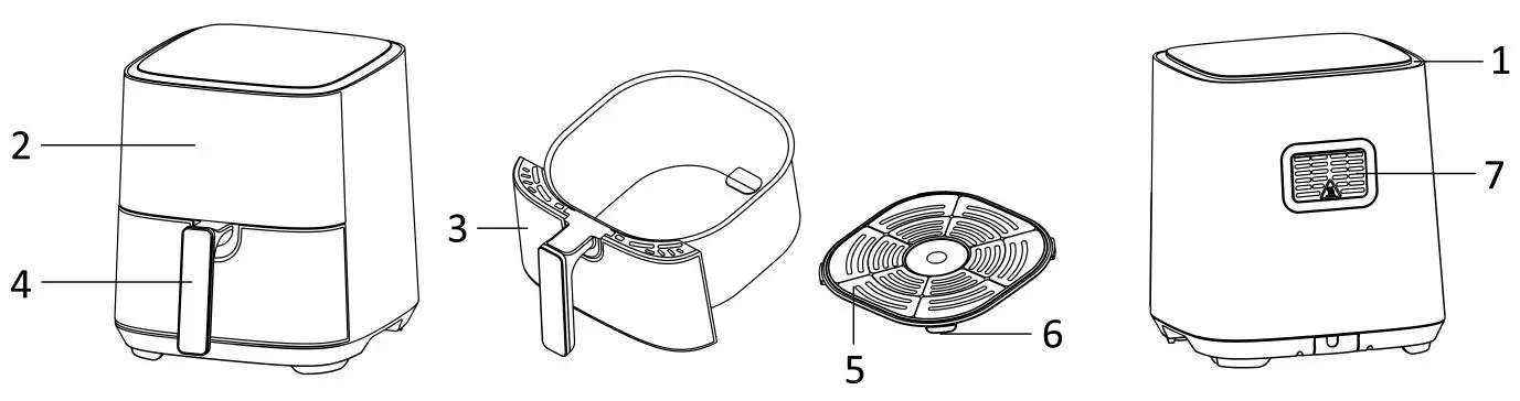emerio AF 126323 Hot Air Fryer 5 Liters Digital - PARTS DESCRIPTION