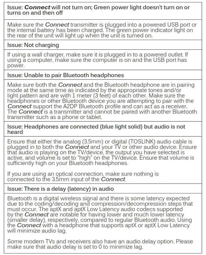 MEE audio Connect AF-T1 - TROUBLESHOOTING