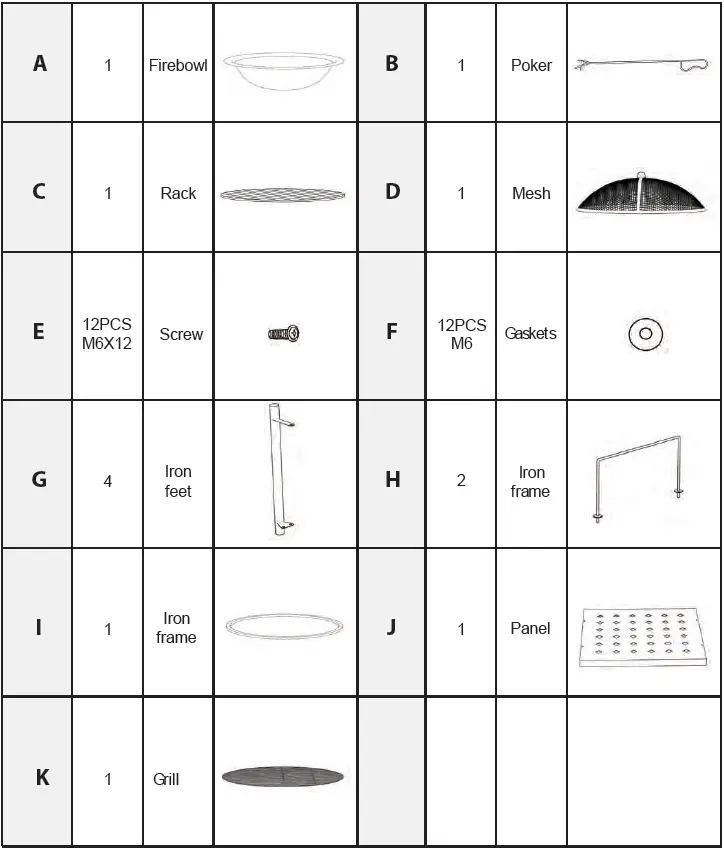 serenelife SLCARFP54 Outdoor Wood Fire Pit parts list