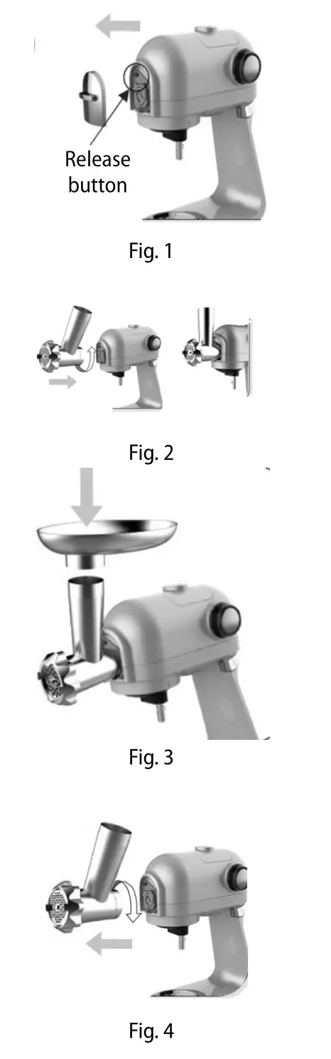 concept RM7000 Food Processor Mixer - Assembly instructions for grinder Fig. 1 - Fig. 4