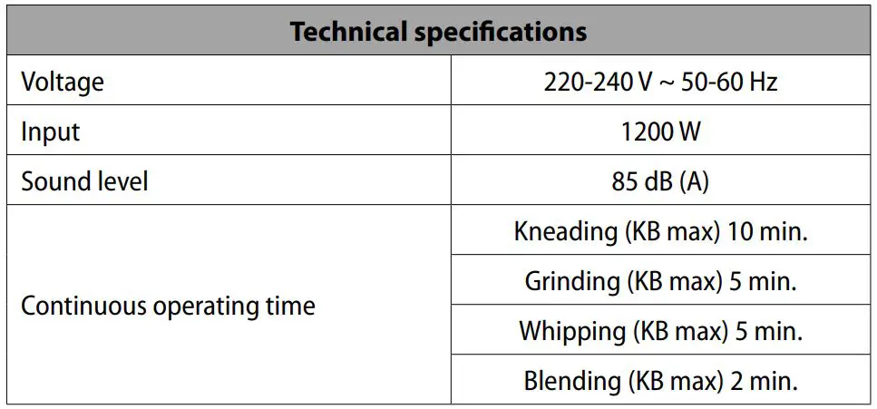 concept RM7000 Food Processor Mixer - Technical specifications