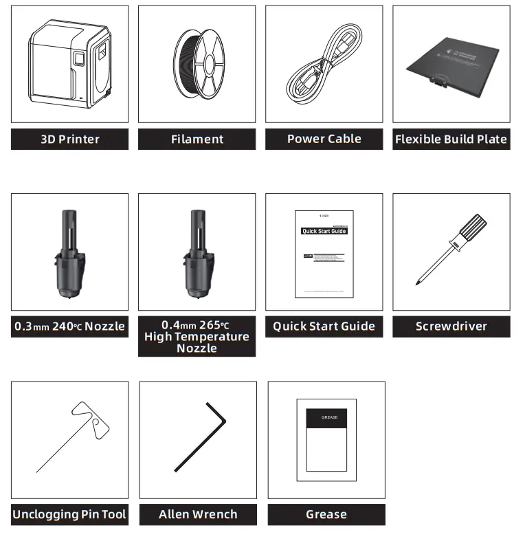 FLASHFORGE Adventurer 3 V2 3D Printer - Kit Contents