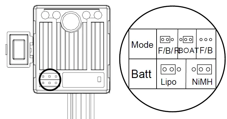 Driving mode and battery mode are set via a jumper