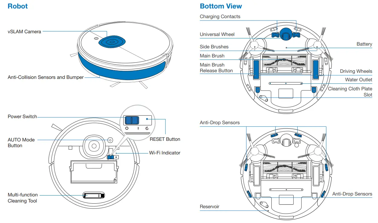 yeedi 2 Hybrid Robotic Vacuum Cleaner - Product Diagram