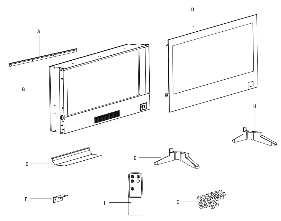 HOME DECORATORS COLLECTION SP6849 36 Inch Infrared Wall Mount Electric Fireplace - PACKAGE CONTENTS