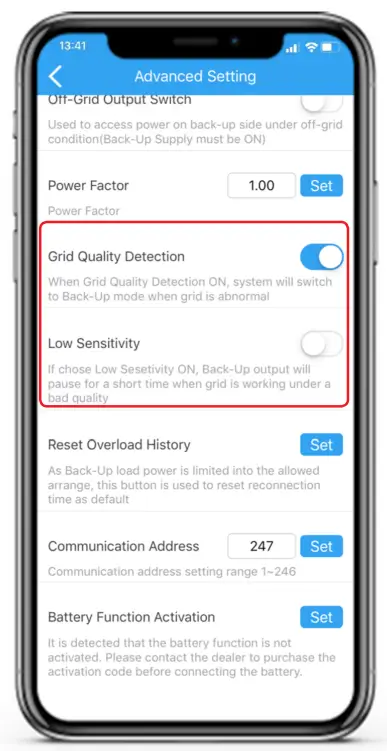 GOODWE PV Master App - DETECTION AND LOW SENSITIVITY