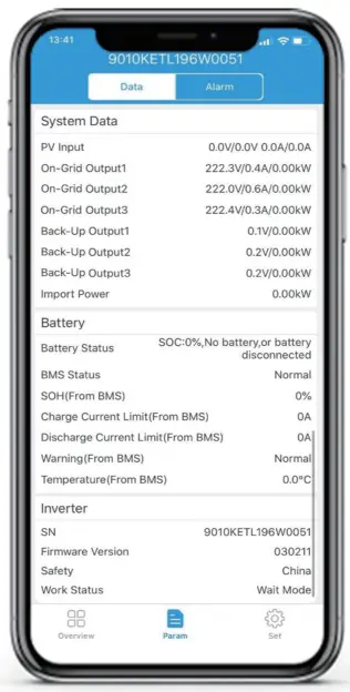 GOODWE PV Master App - SYSTEM PARAMETERS