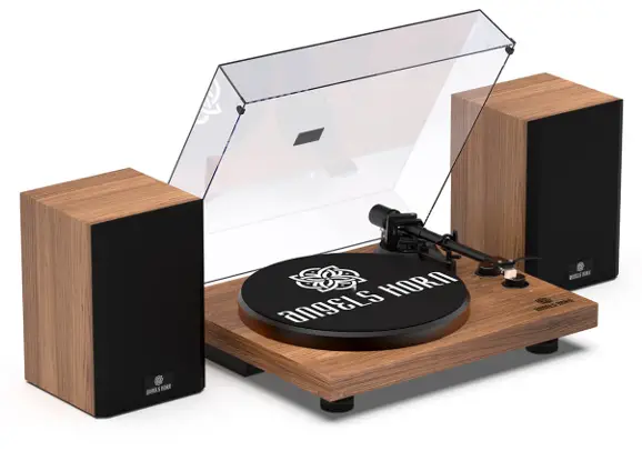 angels HORN HP-H00501 Walnut Bluetooth Turntable With Hi Fi Stereo Speakers -