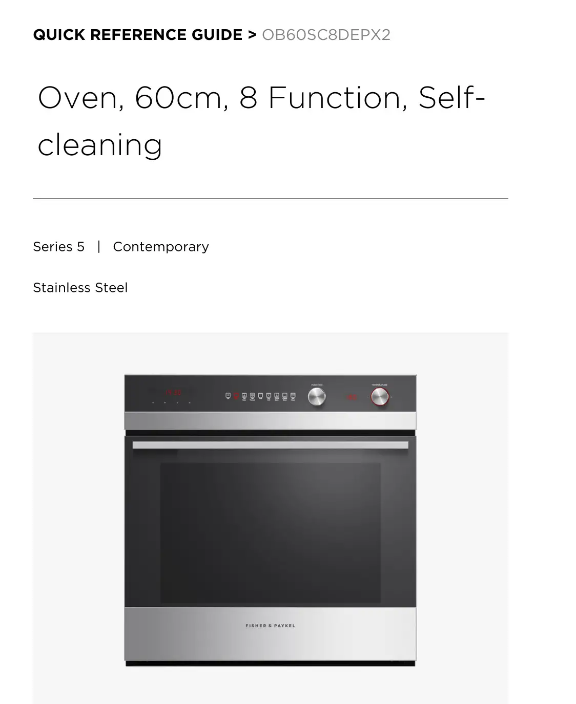 FISHER PAYKEL OB60SC8DEPX2 60cm Oven User Guide