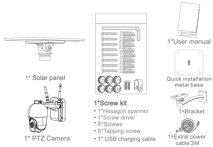 tuya S20 4G Intelligent Solar Energy Alert PTZ Camera - Packing list