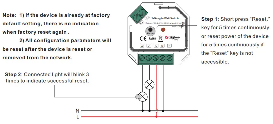 ZigBee AC 2-Gang In-Wall Switch SR-ZG9101SAC - Factory Reset Manually