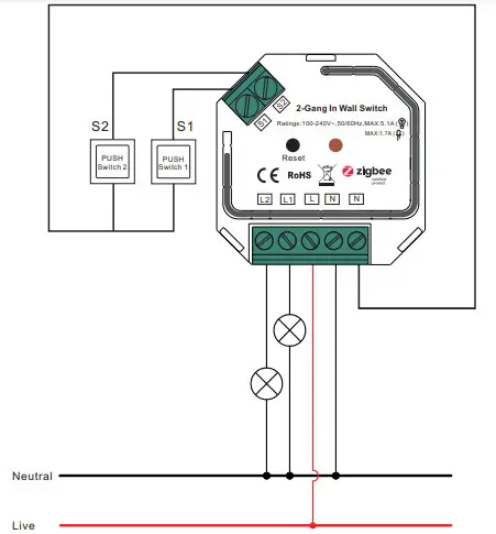 ZigBee AC 2-Gang In-Wall Switch SR-ZG9101SAC - OTA