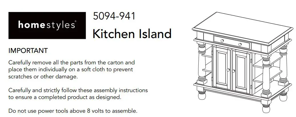 homestyles 5094-942 Kitchen Island Instruction Manual