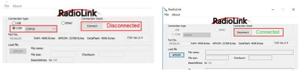 RadioLink RLKT081002 - Click CONNECT and press