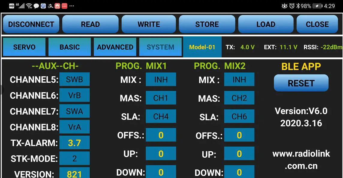 RadioLink RLKT081002 - Parameters Setup Menu