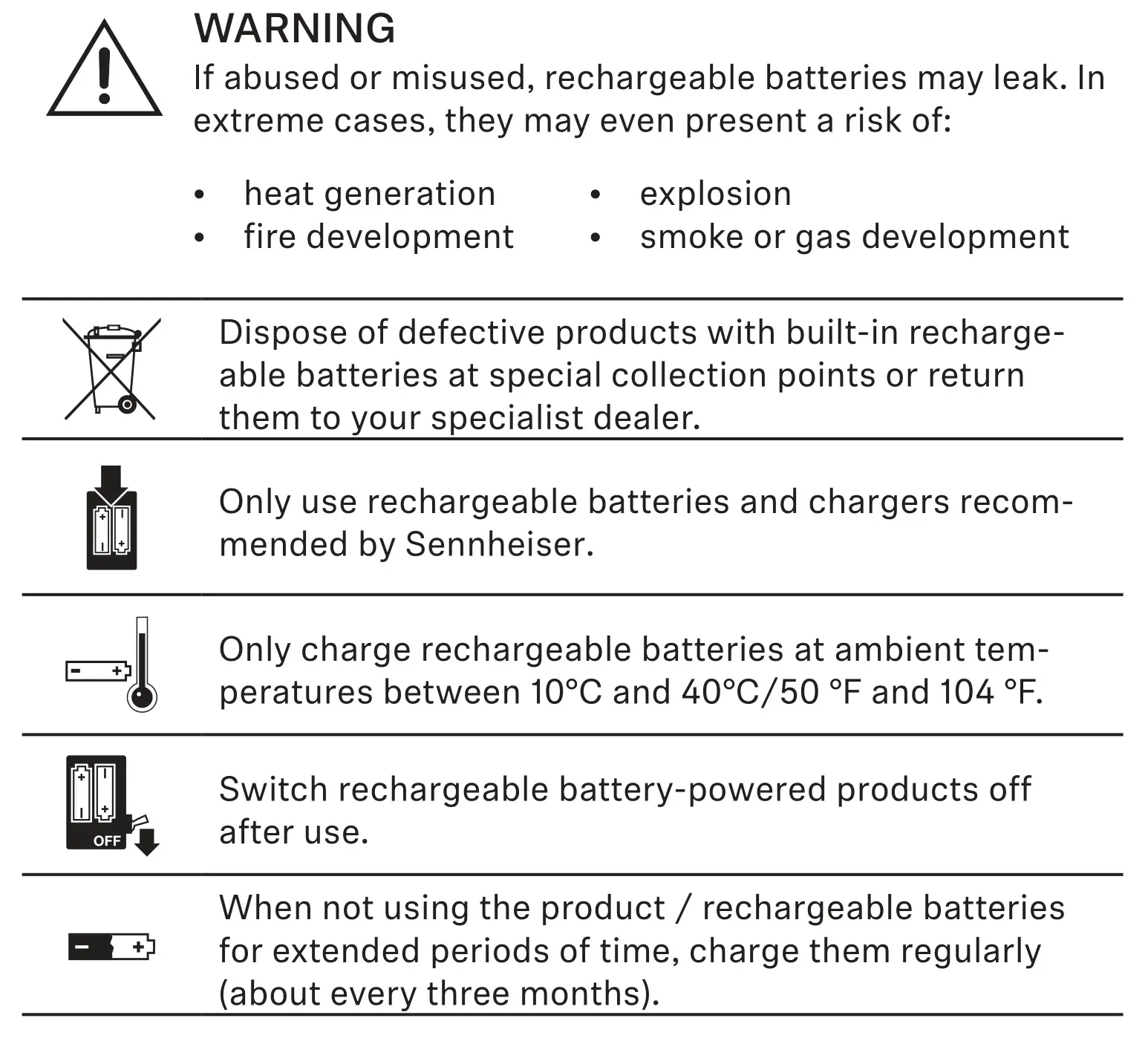 SENNHEISER CX True Wireless - Safety instructions for Lithium rechargeable batteries