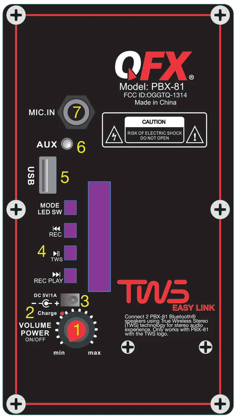 QFX PBX-81 100-240V Portable Speaker - PBX-81 REAR PANEL