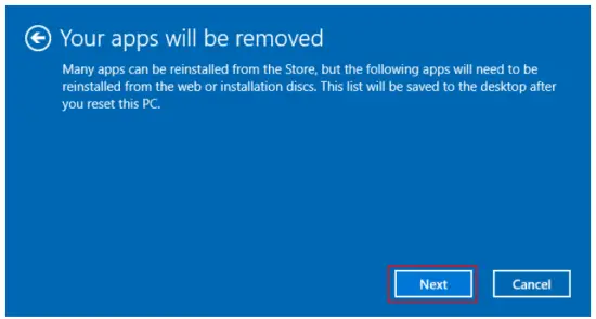 Your apps will be removed