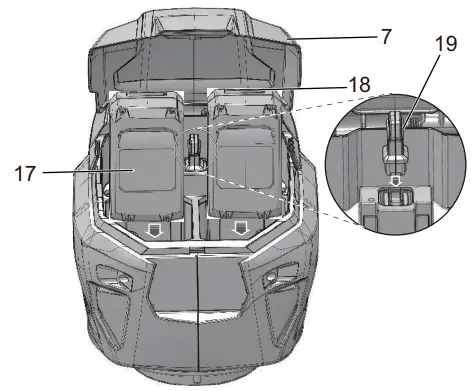 greenworksTOOLS LME455 48V 20-inch Self-Propelled Lawn Mower User Manual - INSTALL THE BATTERY PACK