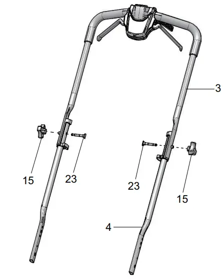greenworksTOOLS LME455 48V 20-inch Self-Propelled Lawn Mower User Manual - INSTALL THE UPPER HANDLE
