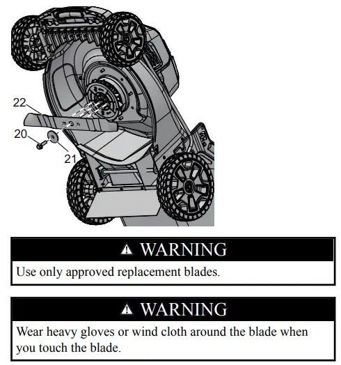 greenworksTOOLS LME455 48V 20-inch Self-Propelled Lawn Mower User Manual - REPLACE THE BLADE