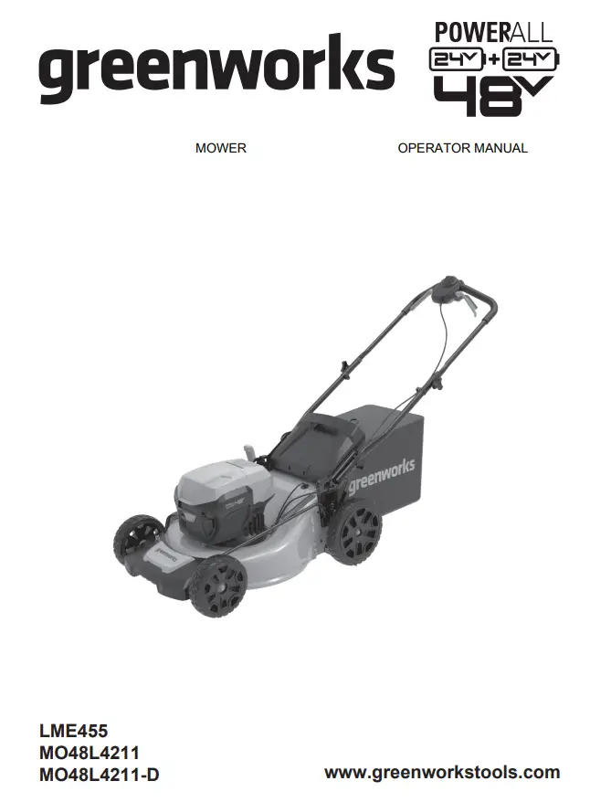 greenworksTOOLS LME455 48V 20-inch Self-Propelled Lawn Mower User Manual