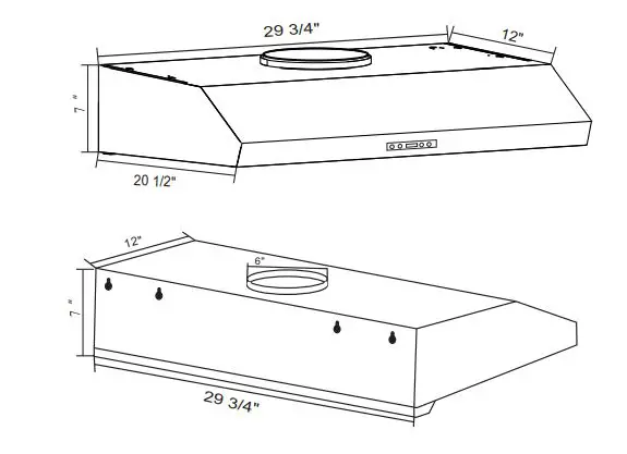 Vesta VRH-AKRON-30SS 750CFM 30 Under Cabinet range hood - Opening size