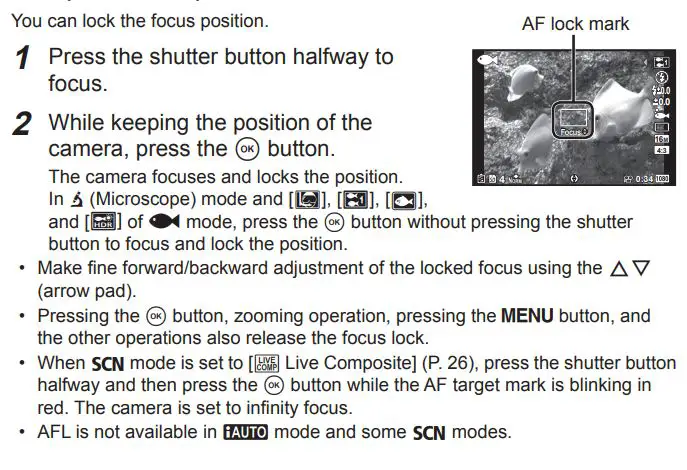 OLYMPUS Digital Camera Instruction Manual - AFL (Focus lock)