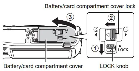 OLYMPUS Digital Camera Instruction Manual - Battery card compartment cover lock