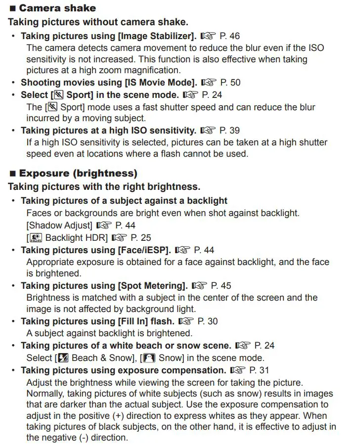 OLYMPUS Digital Camera Instruction Manual - Camera shark & Exposure