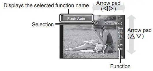 OLYMPUS Digital Camera Instruction Manual - Displays the selected function name